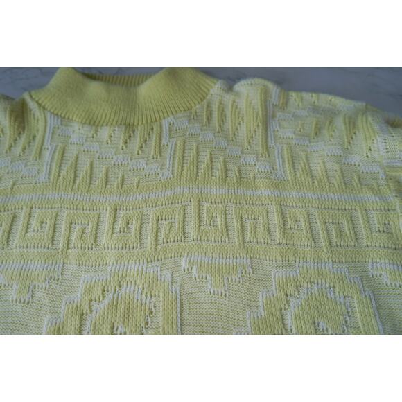 Vintage 80s Jolie USA Greek Key Knit Sweater M Retro Granny Academia Cabincore - Picture 5 of 12